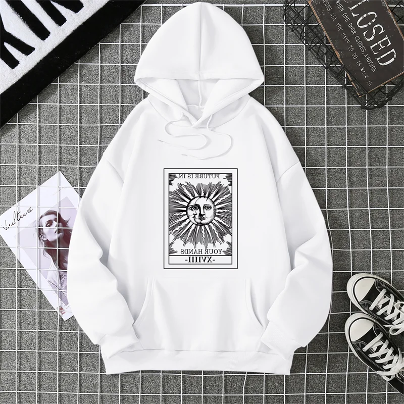الشمس بطاقة التارو الرئيسية أركانا فورتشن تيلينغ سترة غامضة النساء الاطفال هوديي Crewneck كنزة قطيفة Harajuku الطباعة