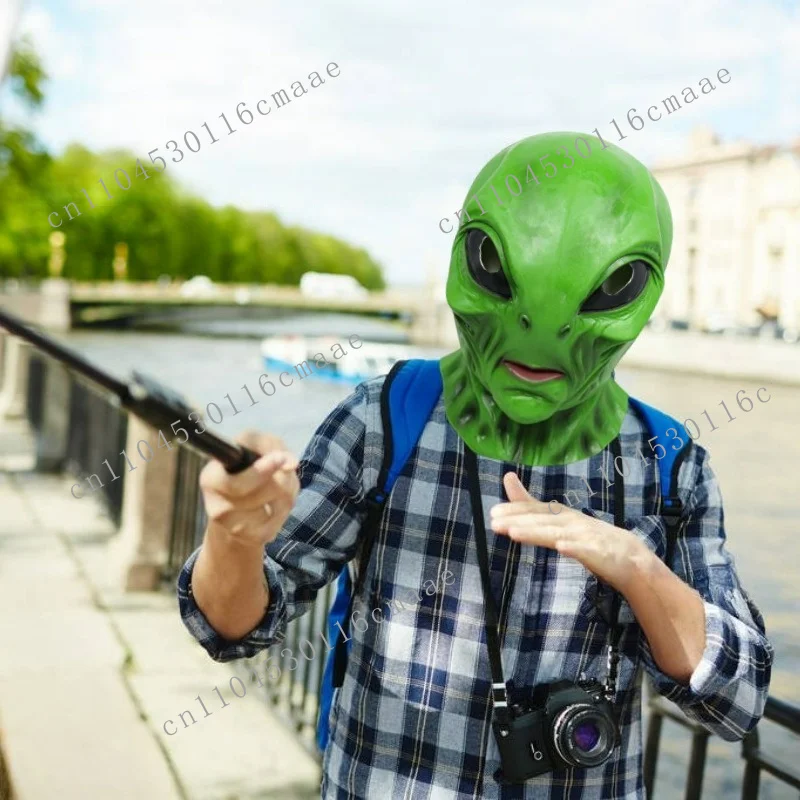 Suitable for alien mask latex hood halloween horror mask green hood