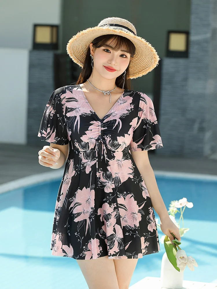 

Женский цельный купальник больших размеров 9XL300Pou, утягивающий, термальный, для онсена, с юбкой, скрывающей живот, с высокой эластичностью, V-образный вырез...