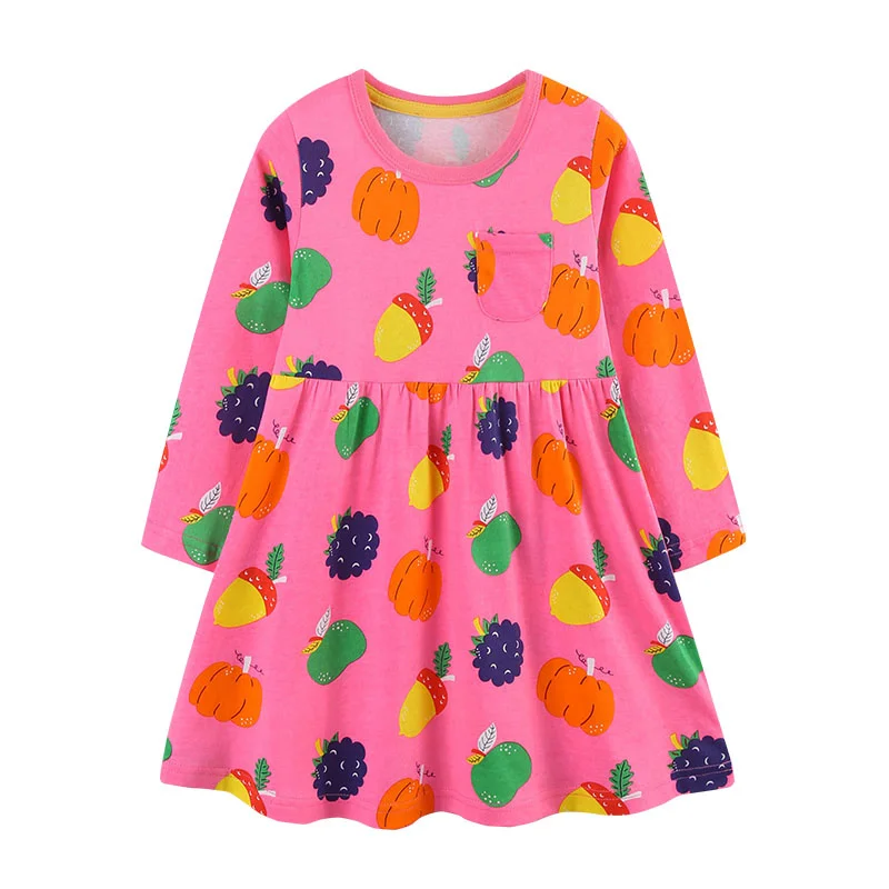 

Jumping Meters 2-7T New Arrival 2025 Pumpkin Print Long Sleeve Girls Dresses Autumn Baby Clothes Party Tutu Kids Frocks Costume