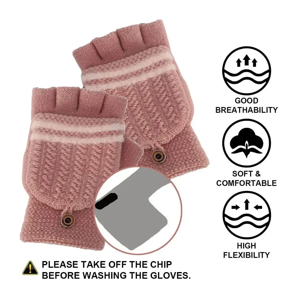 Winter Thermal Winter Heated Gloves Half Finger Warm Electric Heated Gloves Soft Stripe USB Heating Gloves for Men Women