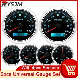 6 Gauge Set 85MM GPS Speedometer with Tachometer with Sensor + 52MM Water Temp Gauge Oil Pressure Fuel Level Meter customized