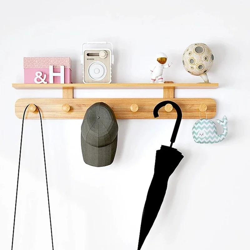 Multifunctional Coat Racks Wall Hook Wall Clothes Hanger Nordic Wooden Hook Door Back Room Entrance Hook Wall Shelving Coat Rack