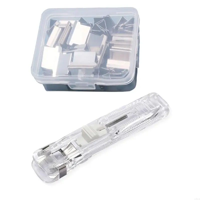 G8TA 핸드 헬드 종이 클립 클램프 디스펜서 40-50 시트 용량 손상 바인딩 없음, 재사용 가능한 금속 종이 클램프 파일 클립 클램프