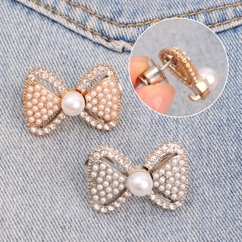 الحلو قابل للتعديل اللؤلؤ Bowknot الخصر المشابك تنوعا حجر الراين حزام كليب أنيقة بروش معدني دبوس حزام الخصر مشبك التبعي
