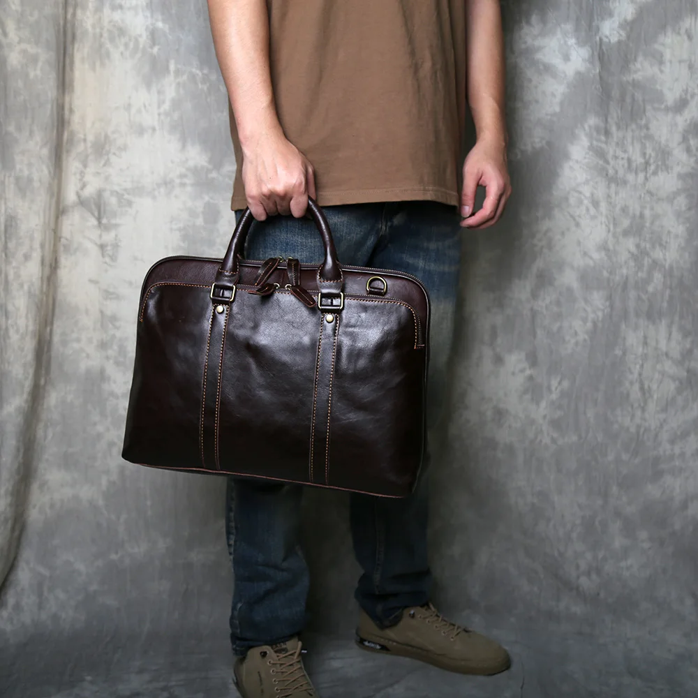 

Retro Handmade Horizontal Top Layer Cowhide Laptop Bag For Men Casual Business Leather High-End Briefcase For Men