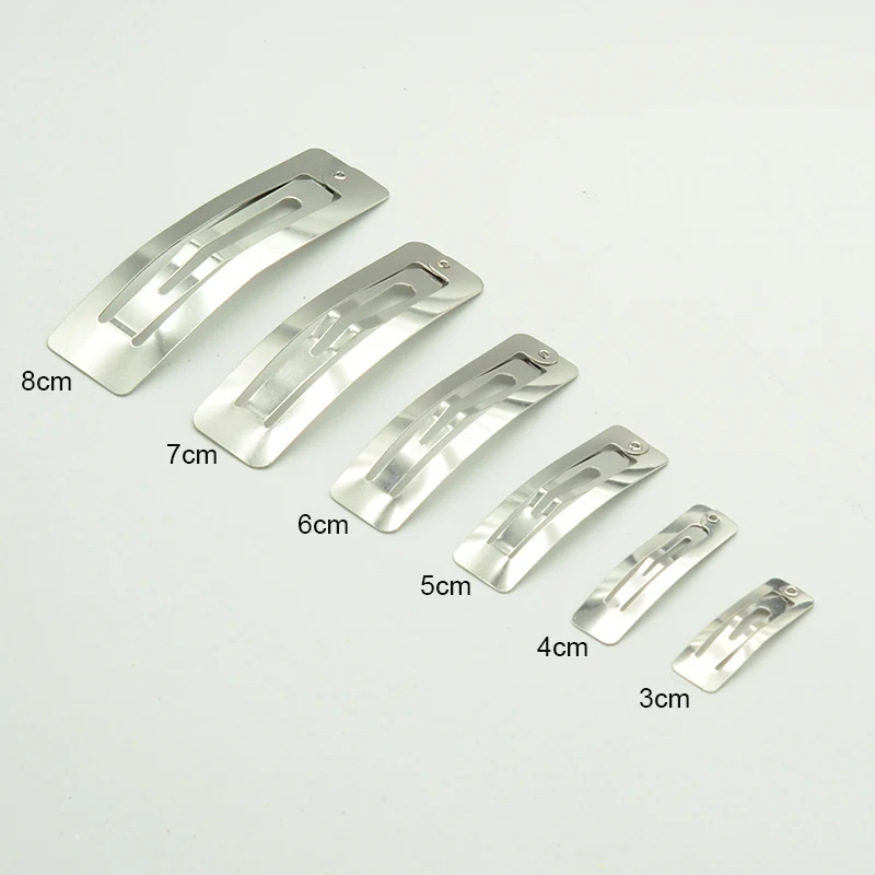 

30/50/100PCS 2/3/4/5/6/7/8cm Silver Rectangle Metal Snap Hair Clips Hairgrips for DIY Kids Hair Accessories Plain Large Hairpin