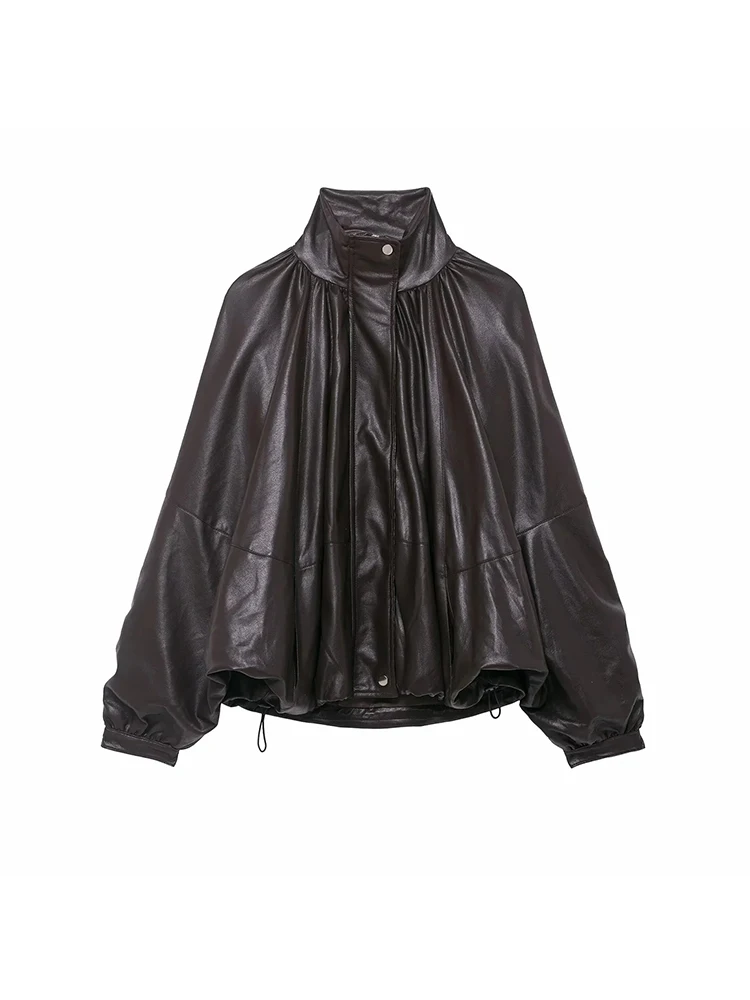 Women's New Retro PU Street Style Motorcycle Jacket Zipper Tops Outerwear Faux Leather Jacket Coat Ladies Streetwear