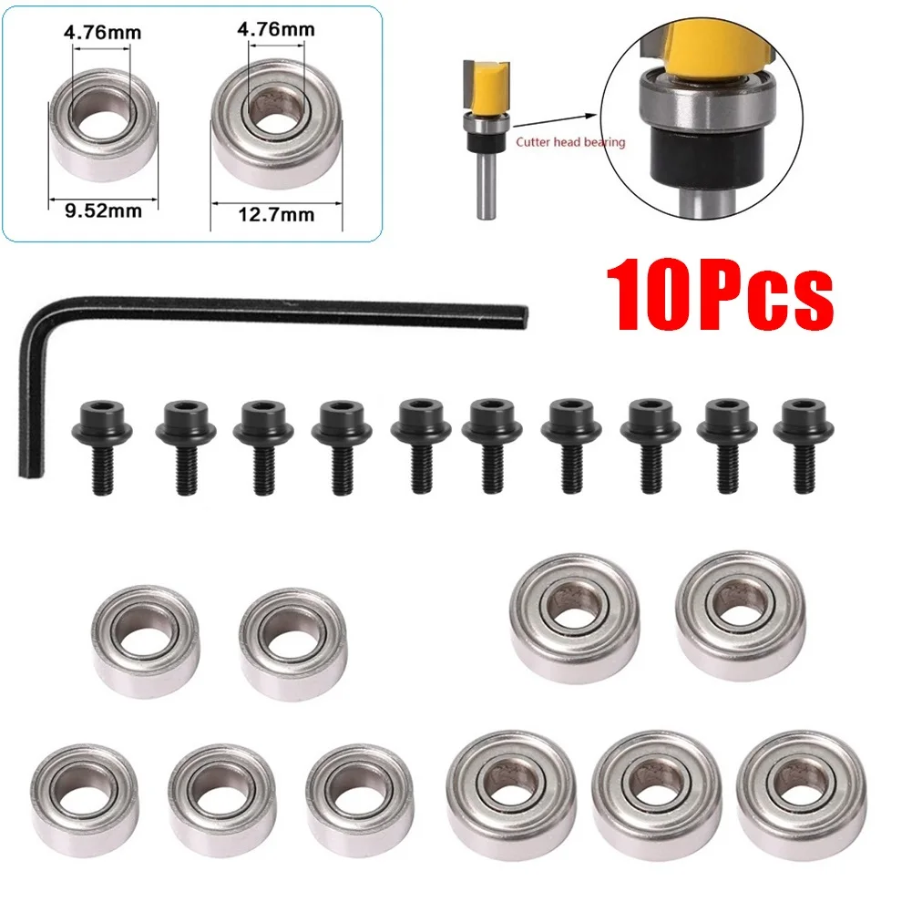 10 Pcs Router Bit Top Mounted Ball Bearings Guide For Router Bit Bearing Milling Cutter Heads Repairing Replacement Accessory