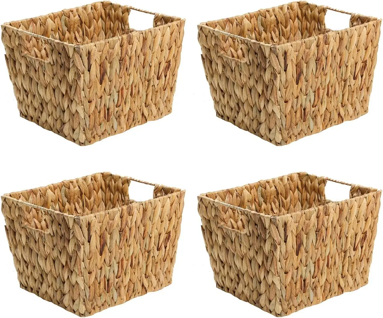 

Set of 4 Hyacinth Storage Baskets with Handles, Rectangular, 11.5"
