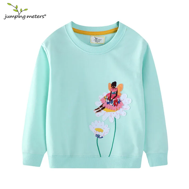 Jumping Meters Autumn Spring Floral Embroidery Beading Girls Sweatshirts Long Sleeve Hooded Kids Clothes Hot Selling Toddler Top