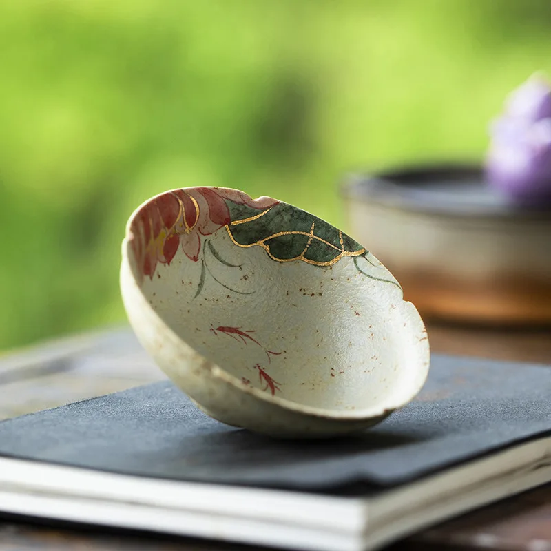 Blau-weiß handbemalte Lotus-Fisch-Tasse mit Rostglasur, Keramik-Meistertasse, Kung-Fu-Teetasse, Haushaltsdekoration, Geschenk für die Feiertage