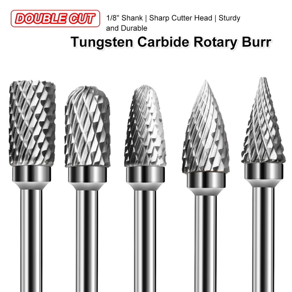 

10pcs/set Rotary File Tungsten Carbide Woodworking Drilling Milling Cutter Rotary Burr Bit 1/8" Shank Die Grinder Drill Tools