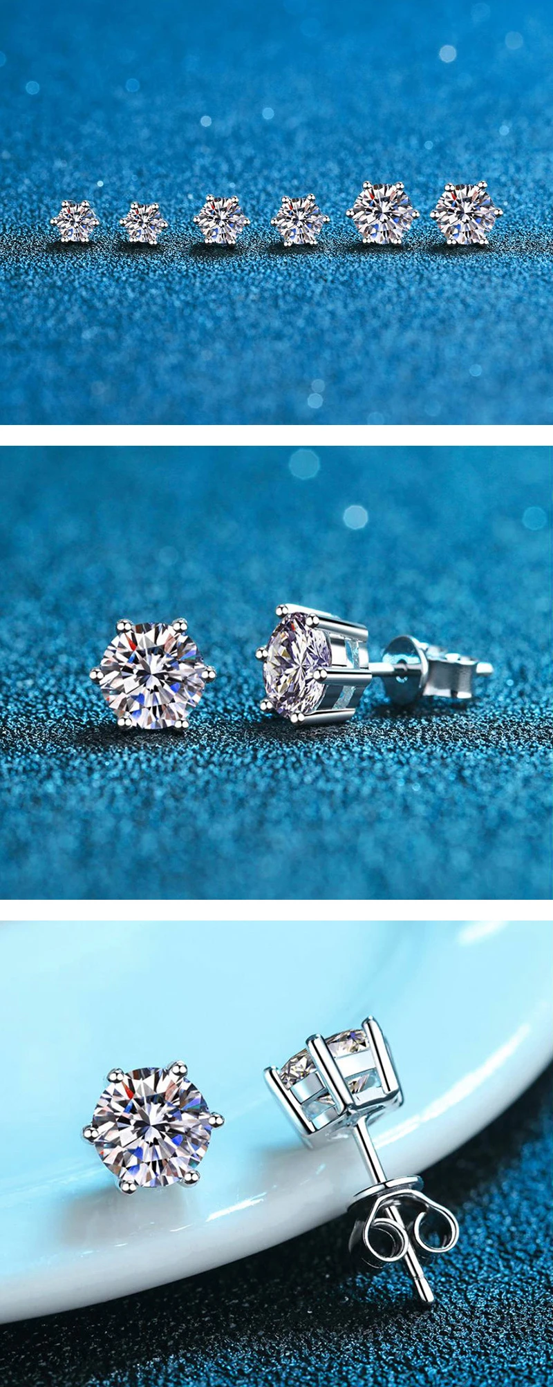Maßgefertigte 0,5-2 Karat Ohrringe GRA Moissanit-Ohrstecker 925 Sterling Silber D VVS1 Klassischer Damen-Hochzeitsschmuck – Detail 3