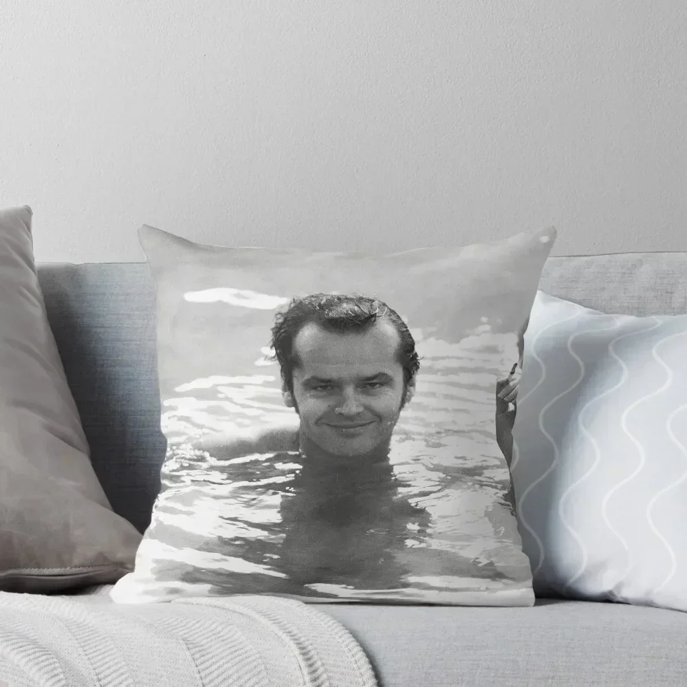 

Jack Nicholson, Smoking in Pool, Retro Black and White Photograph Throw Pillow Sofa Cushions Bed pillowcases pillow