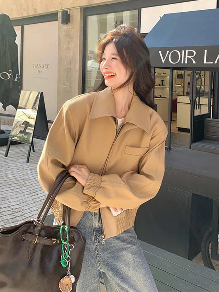 

Женская повседневная куртка цвета хаки с воротником-стойкой, имитация двухслойности, новая уникальная модель 2025 года