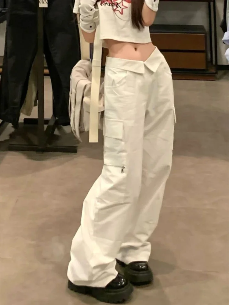

Winter Y2k Streetwear White Cargo Pants Women Hippie Oversize Jogger Korean Style Wide Leg Trousers Harajuku Fashion Kpop Girl
