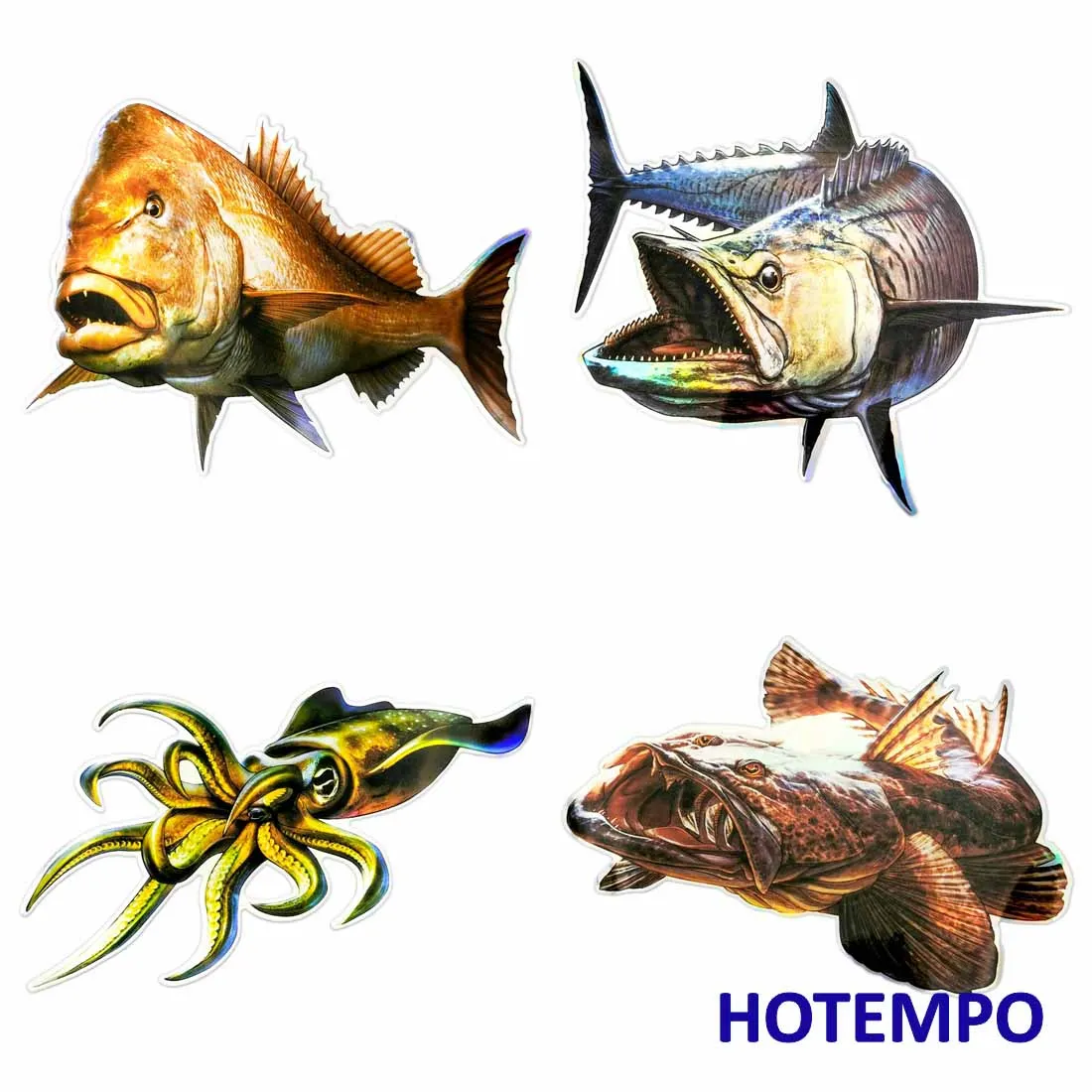 Big Sea Fish Stickers Laser Glossy Style Marine Life Go Fishing Outdoor for Fisherman Boat Laptop Luggage Car Waterproof Sticker