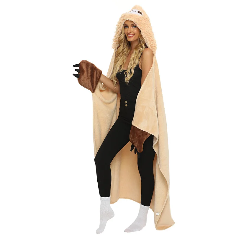 New Style Animal Sloth Cloak Cartoon Animal Blanket Cosplay Costume Hooded flannel blanket  Sloth