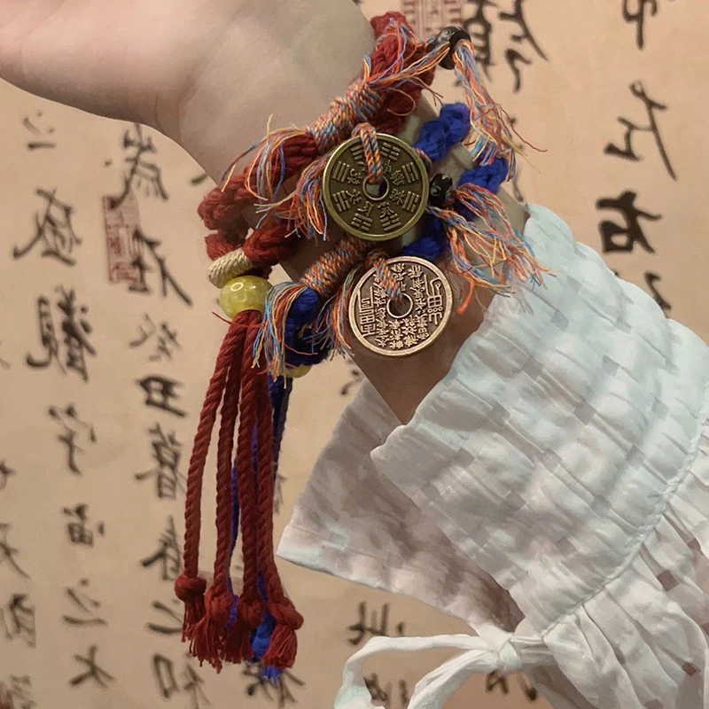 Gelang Uang Hantu Gunung Tiongkok Gelang Tenun Tangan Tibet Angin Nasional Gelang Merah Keberuntungan Gelang Tali Bang