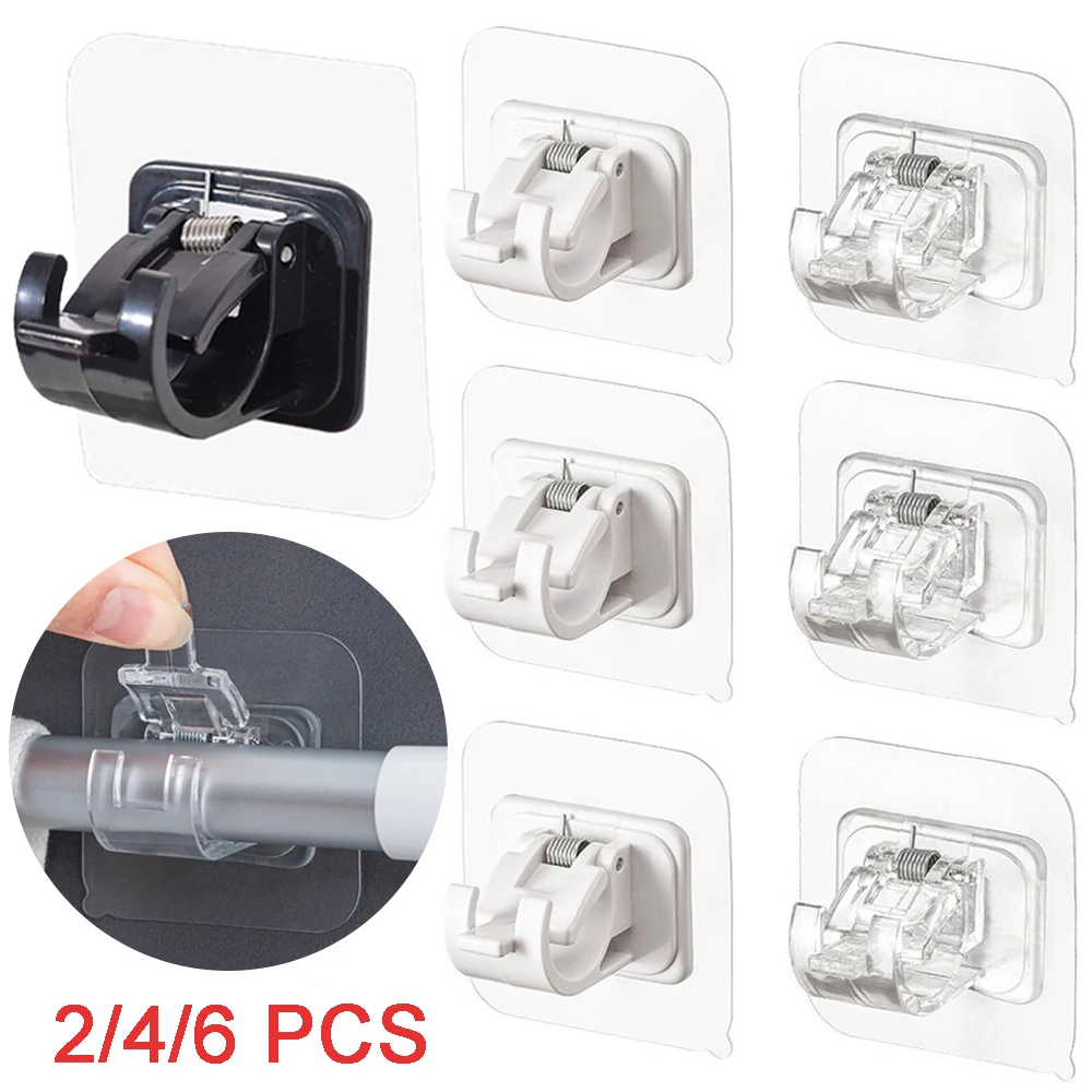 2/4/6Pcs  Non-punch self-adhesive curtain rod bracket hooks Adjustable kitchen bathroom hooks home accessories