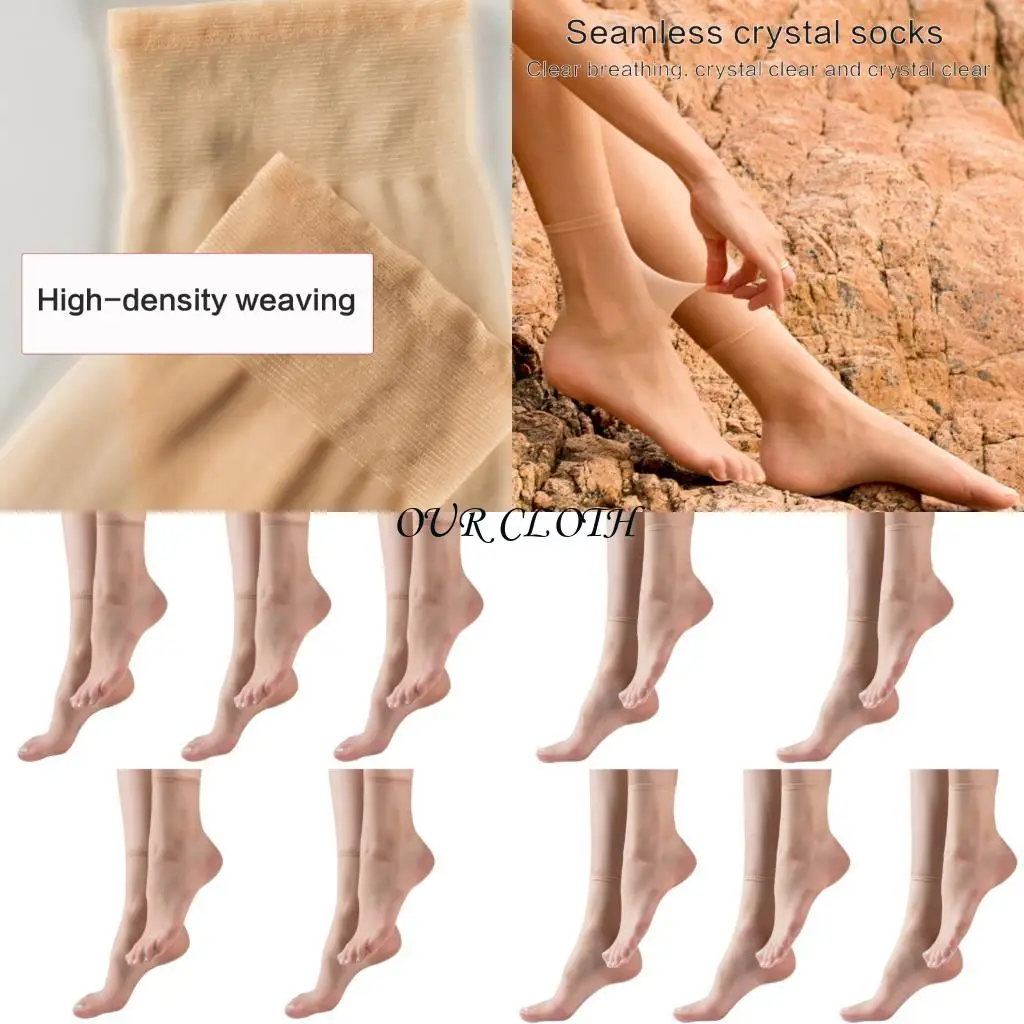 

5 Pairs Womens Thin Sheer Nylon Ankle Socks Silk Texture Multiple Color Choices Y1AC