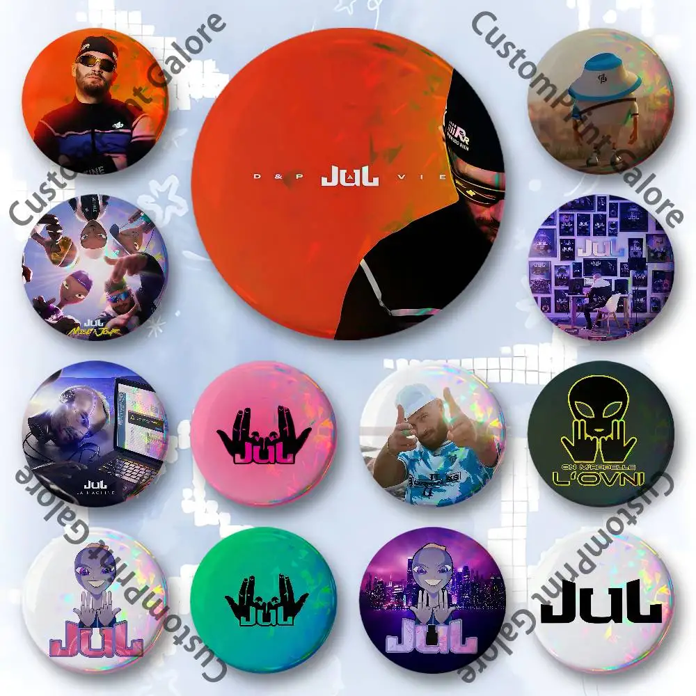 French Rapper Rap Rappeur Jul Laser Film Badge Tinplate Brooch Lapel Pin HD Print Badge for Decoration DIY Accessories Gift