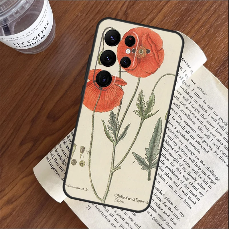 Botanical Drawings Flowers Case For Samsung Galaxy S23 S22 S21 Ultra Note 20 S8 S9 S10 Note 10 Plus S20 FE Soft Cover