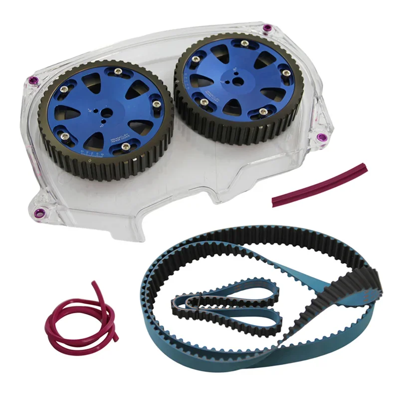 Blue Cam Pulleys + Timing Belt + Balance Belt + Clear Cover for Fits for  4 5 6 7 8 4G63T 96-05