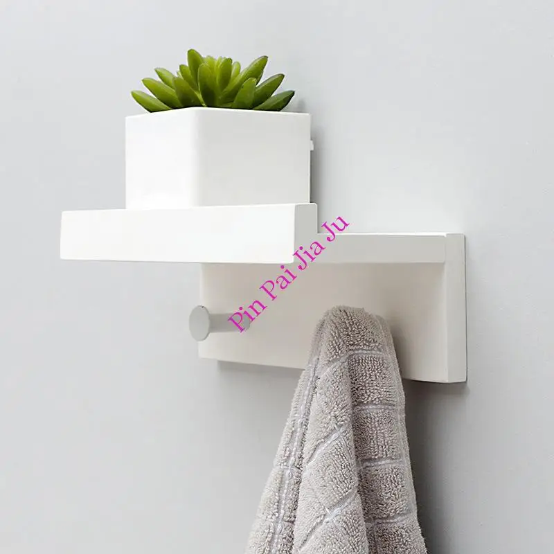 Multifunctional Bamboo Wall Rack Clothes Storage Rack Hook Towel Coat Hanger Key Chain Shelf Bedroom Hallway Decorative Shelf