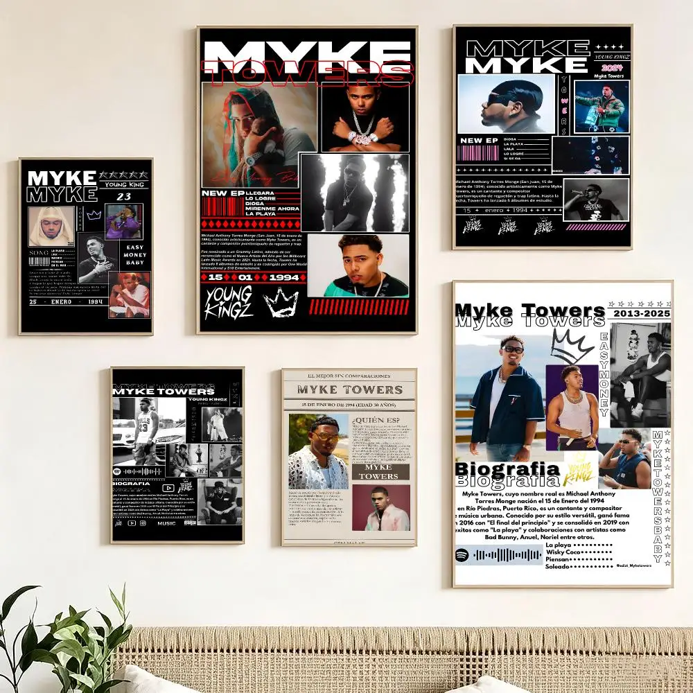 Puerto Rican Rapper M-Myke Towers Poster impermeable para el hogar sala de estar dormitorio bar decoracion estetica