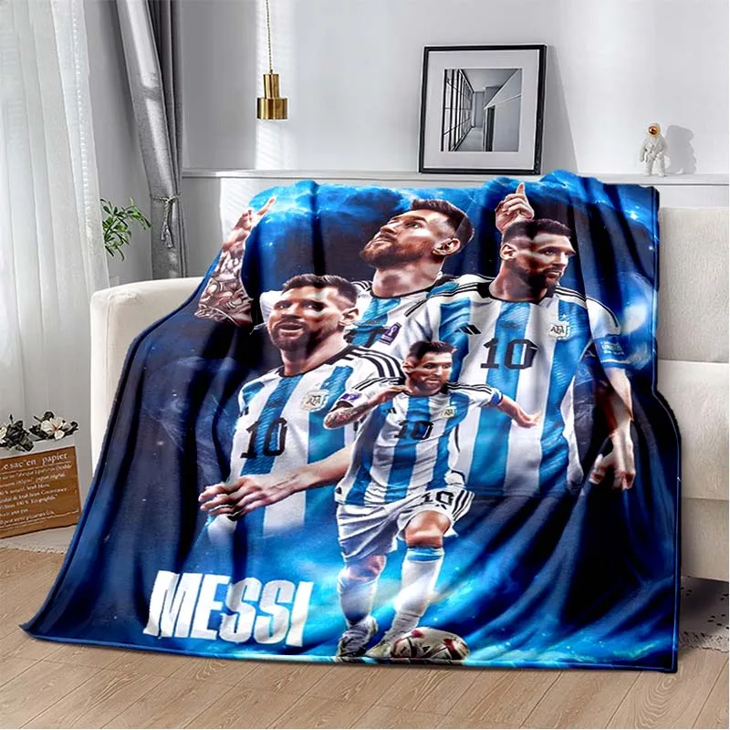 2026 new model 3D football superstar L-Leo-Messi plush blanket sofa bed decoration, warmth, all season portable gift blanket