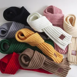 Autumn Winter Children Soft Knitting Wool Thermal Scarf Boys Girls Fashion Lovely Outdoor Warm Scarf Kids Solid Labelled Scarf