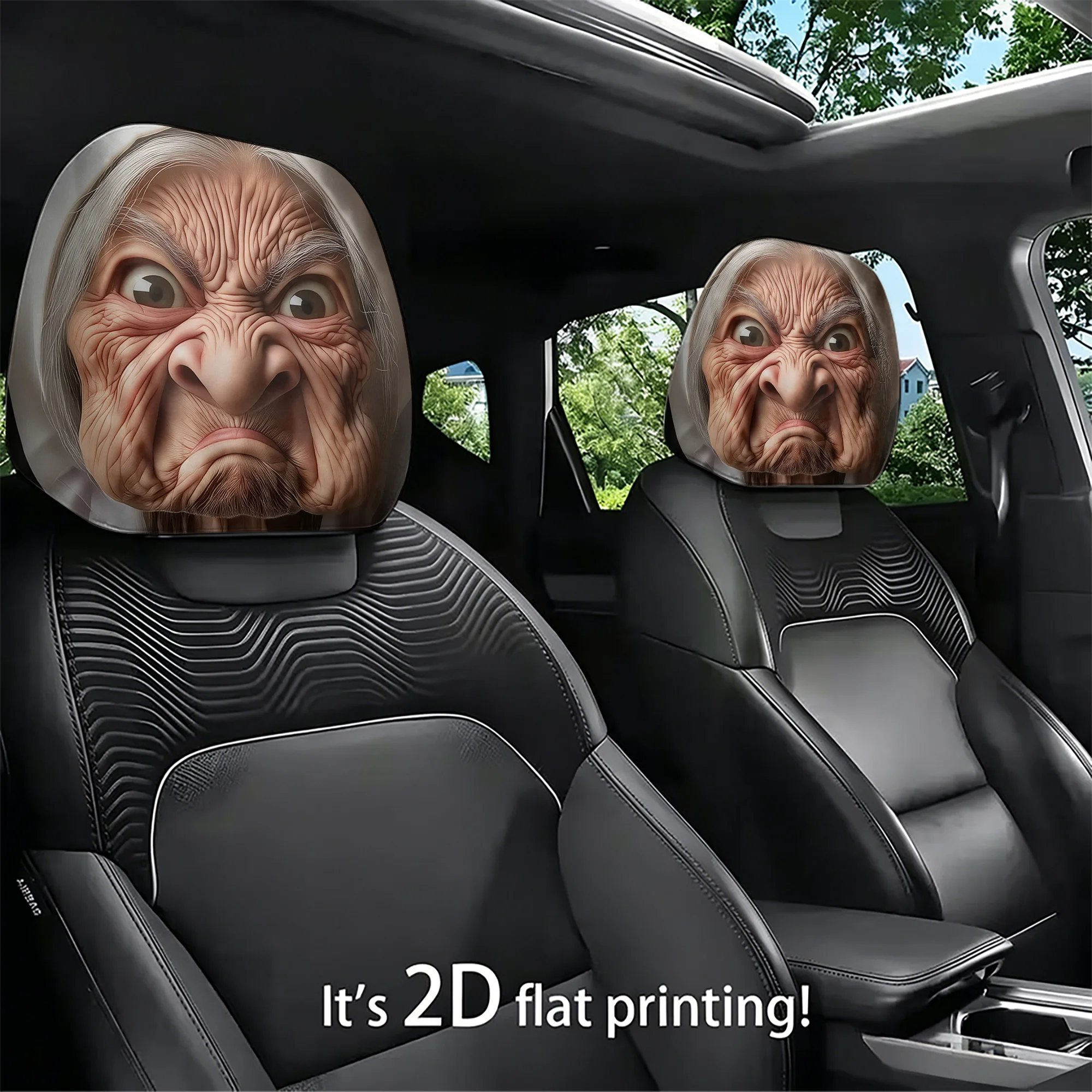 2pcs “Grumpy Old Lady” Car Headrest Covers to add a touch of humor to your car’s interior. Filling not included. Easy to install