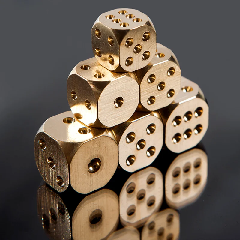 Gift Brass Solid Dice Decoration Small and Large Dice Cup Mahjong Dice Metal Brass Text Play Handle Pieces Decorative Figurines