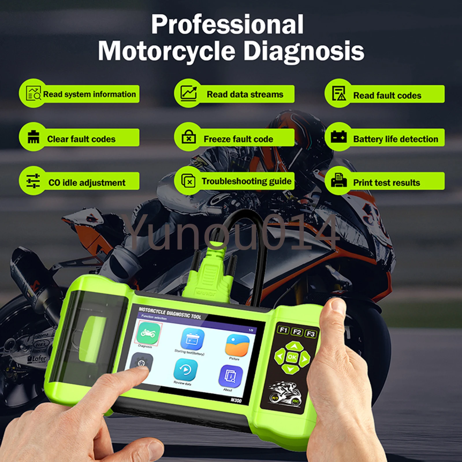 M300 Motorcycle Diagnostic Scanner, Circuit Analyzer, OBD2, Moto Diagnose Tools, Clear Fault Code Reader, Battery Current Tester