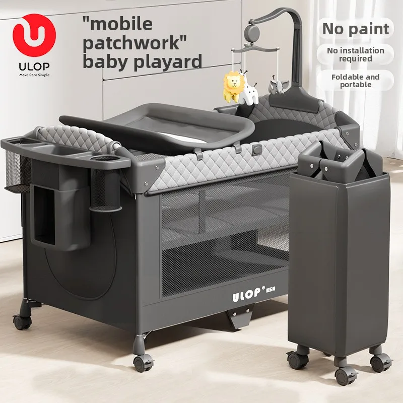 Babyfond Crib Foldable Splicing Bed Mobile Portable Multifunctional Children's Crib Diaper Table