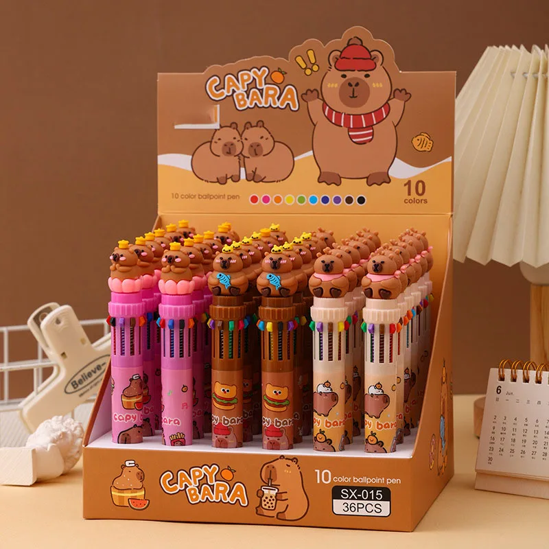 

Cute Capybara 12Pcs 10 Color Ballpoint Pen Cartoon Set Creative Modeling 0.5Mm Multicolor Pen Students Learn Stationery