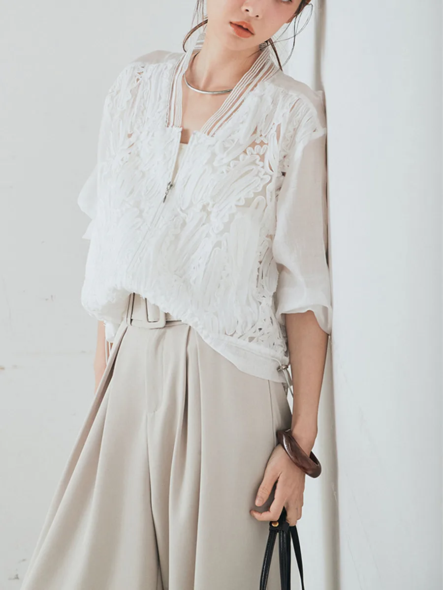 Summer Sunscreen Baseball Jacket For Women 2026 New Breathable Long-sleeved Embroidery Lace Patchwork Mesh Sheer Coat Outwear Wo