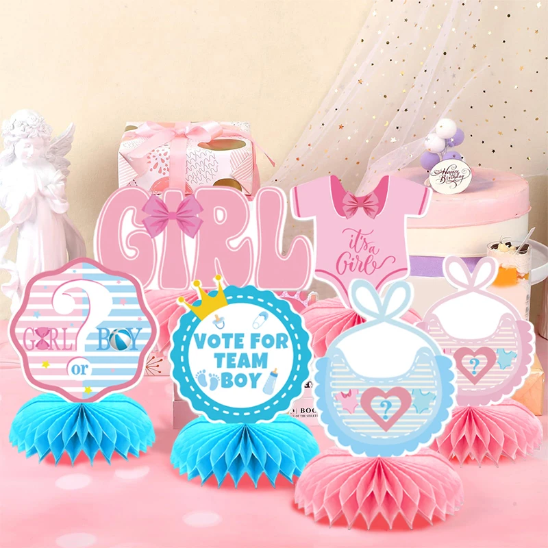 9 pçs bebê gênero revelar decorações azul rosa gênero revelar decorações de mesa bebê gênero revelar favo de mel peças centrais