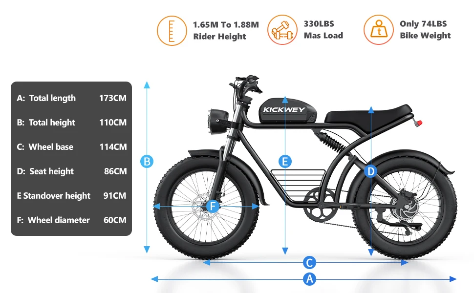 KICKWEY K7 Electric Bike, 3000W Off-Road Electric Bicycle, Full Suspension E-Bike, 20" Fat Tire All-Terrain Electric Dirt Bike