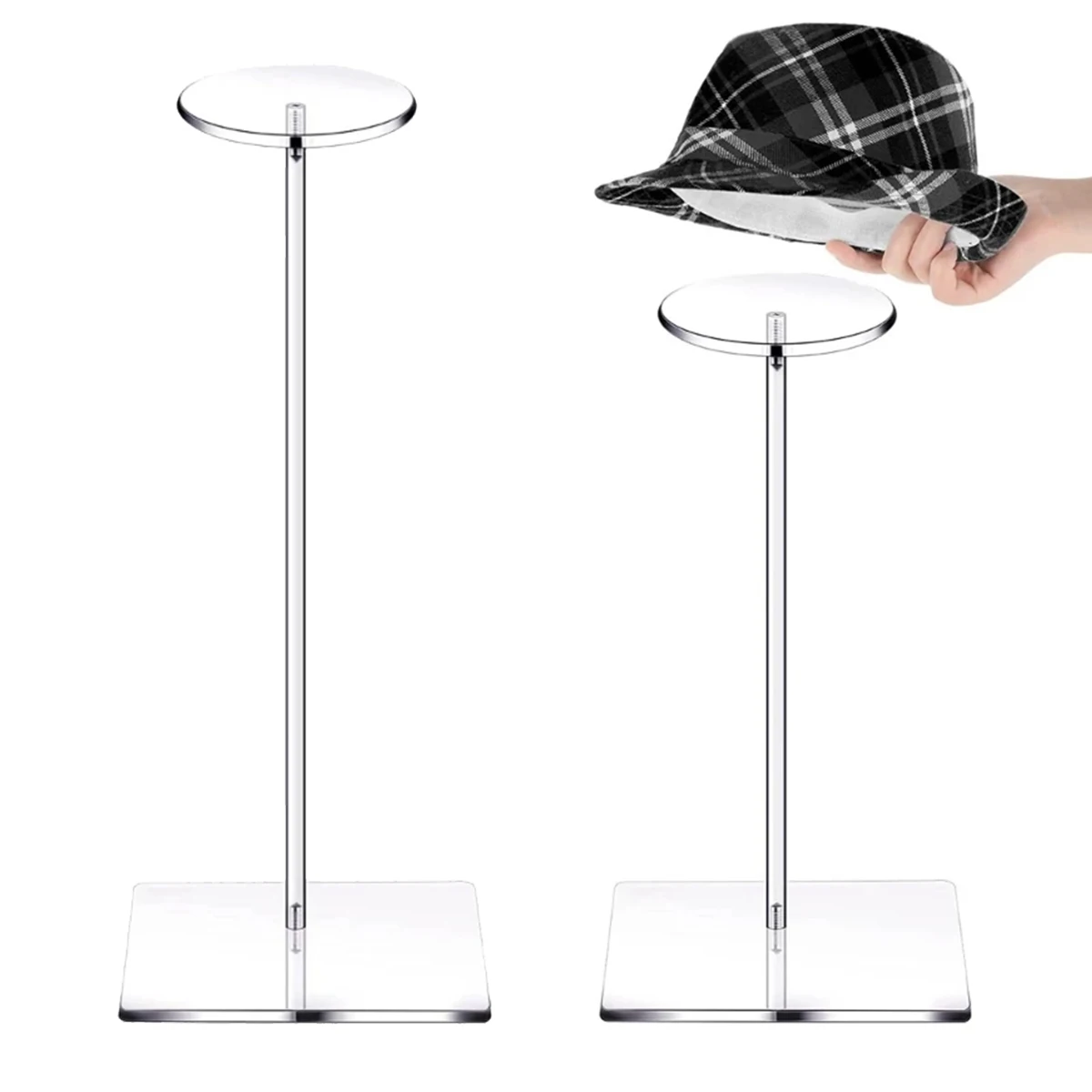 2Pcs Acrylic Hat Stand Wig Display Rack Clear Hat Stand Baseball Hat Rack Multifunctional Anti-Slip Decorative Hat Display Stand