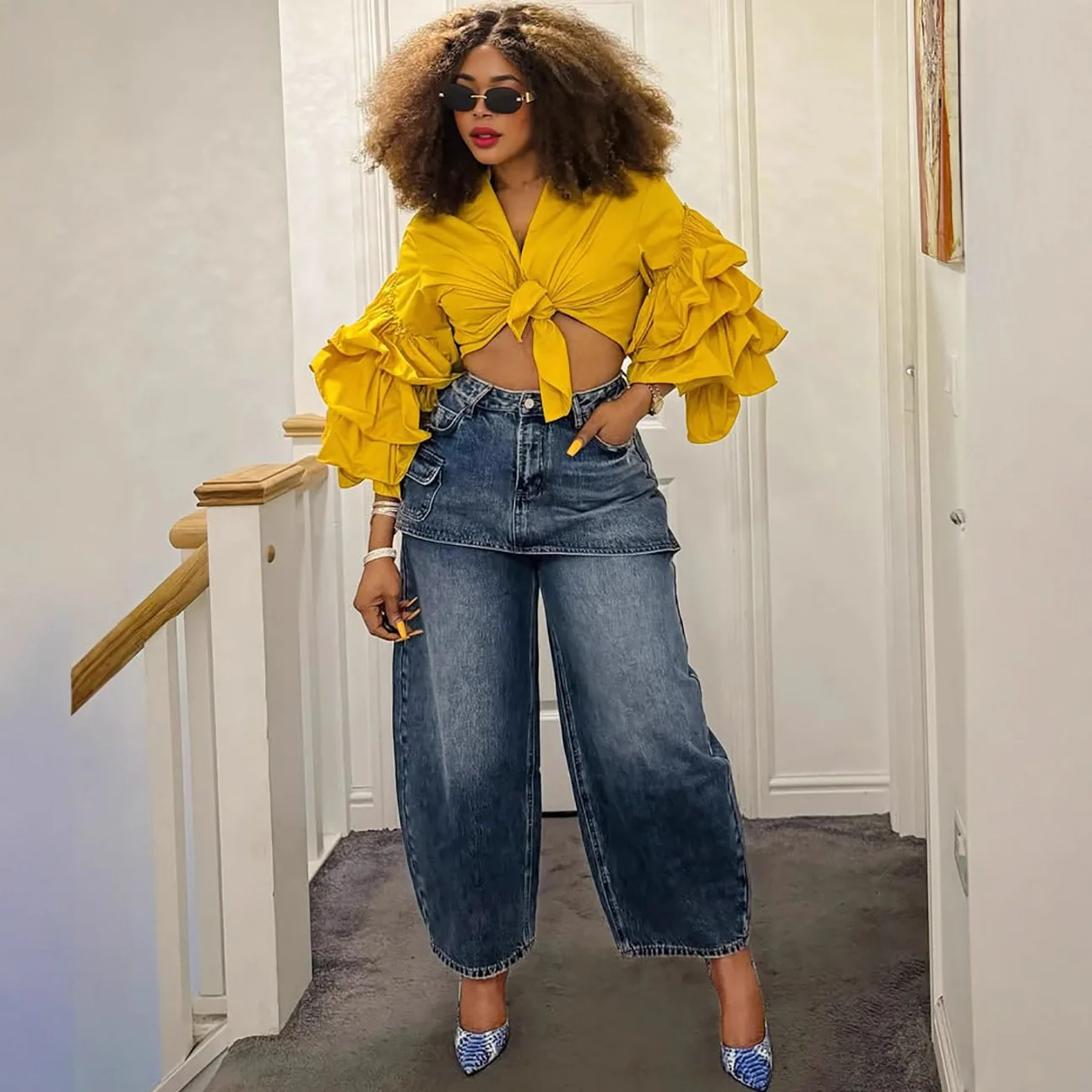 

2026 New Women Skirt Jeans Fashionable Stylish Personality Spliced High Waisted Short Skirt Straight Leg Long Pants