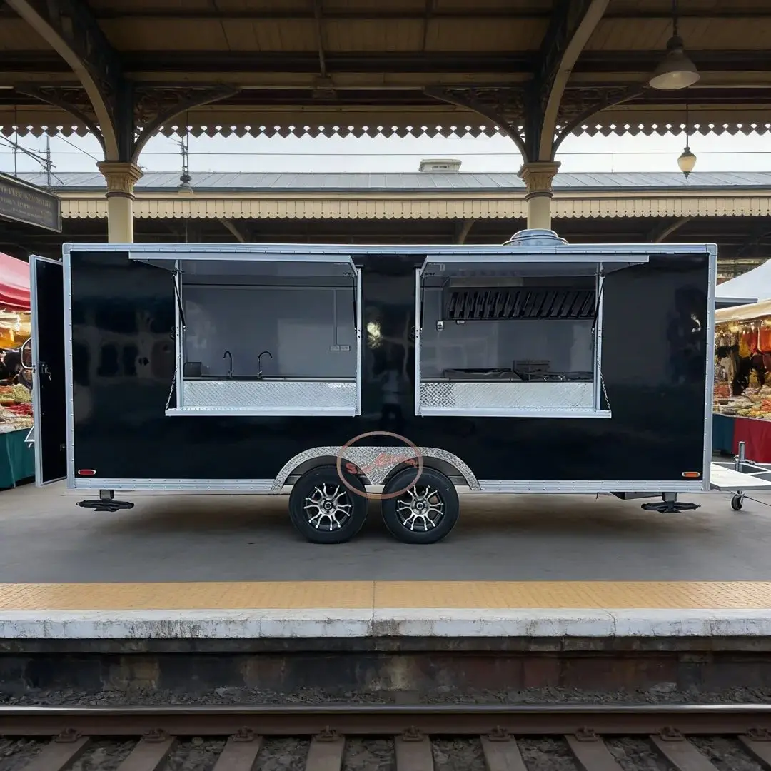 Commercial Mobile Kitchen Trailer Food Truck Outdoor Catering Business Double Window Design for Street Food