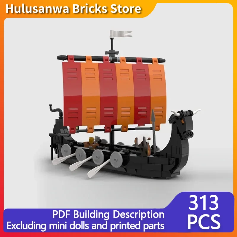 Street View Model MOC Building Bricks Viking Sailboat Cow Head Ship Modular Technology Gifts Holiday Assemble Children Toys Suit