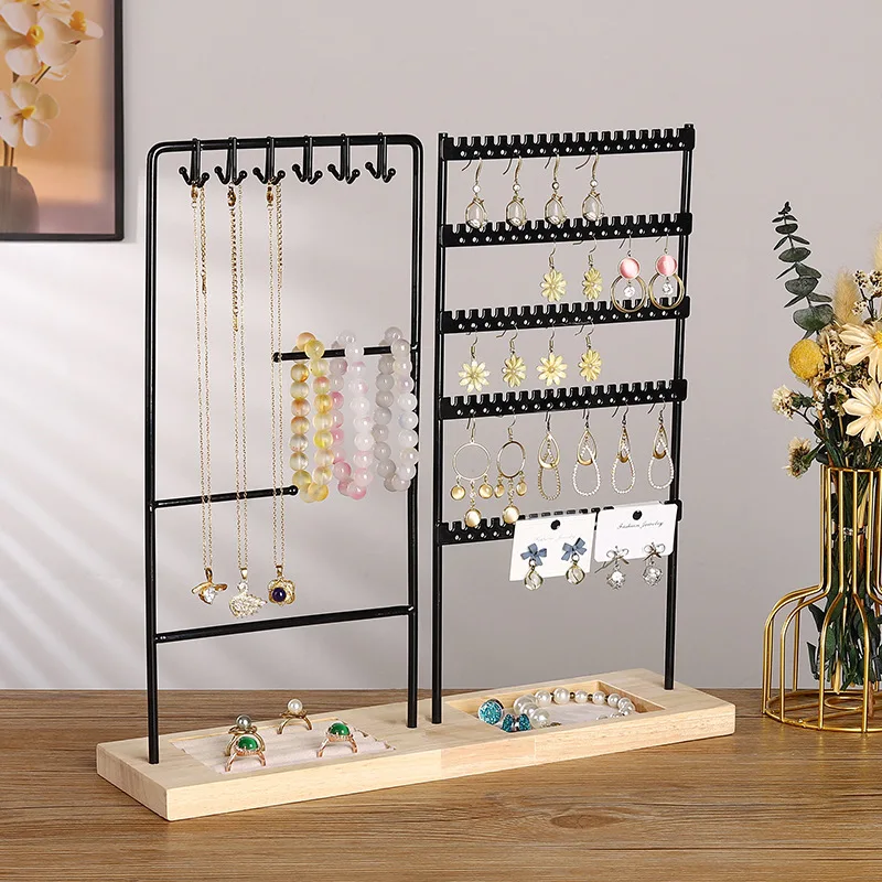 Estante de presentación de joyería, pendientes, anillo, collar, reloj, estante de joyería, organizador, soporte de pulsera, ganchos de almacenamiento con bandeja de joyería