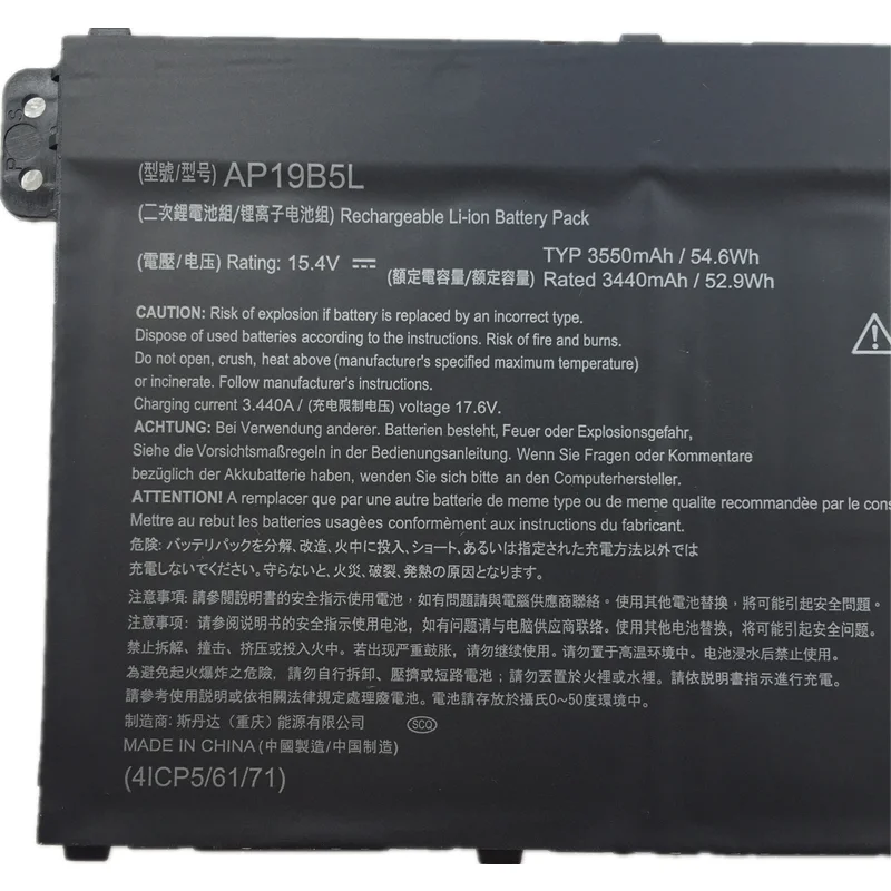 CP Laptop Battery AP19B5L 15.4V/54.6Wh/3550mAh For Aspire A515-44-R5XW A515-43 Sf314-42 SP314-21N-R5FR A515-44-R5XW Vero AV15-51