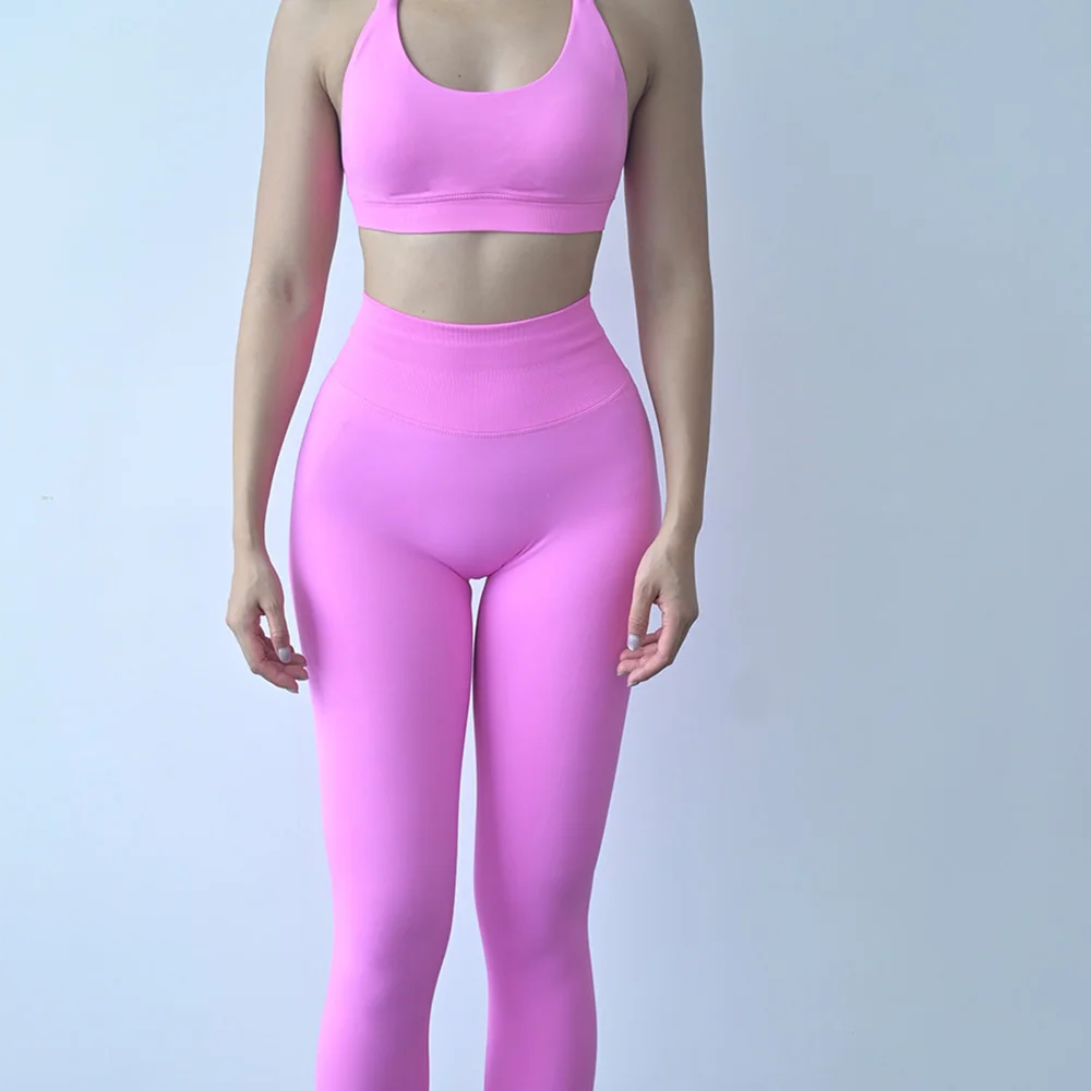 2-teiliges Damen-Yoga-Set, Nahtlose Fitness-Sportbekleidung, Neckholder-Sport-BH, Passende Yoga-Leggings für Workout-Sets, Gym-Outfit – Detail 8