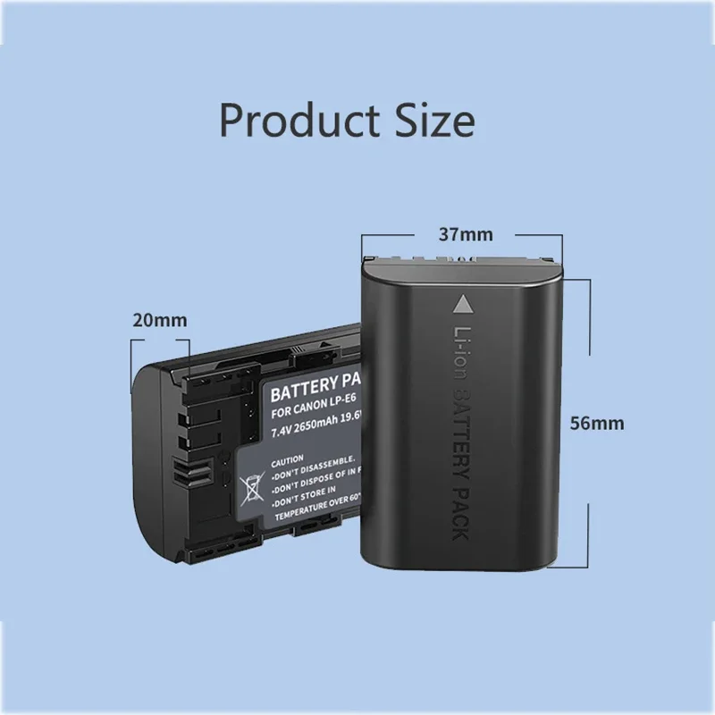 2650mAh LP E6 LPE6 LP-E6 E6N بطارية + شاحن USB لكانون EOS 5DS R 5D Mark II 5D Mark III 6D 7D 60D 70D 80D كاميرا رقمية #6