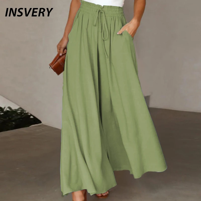 

Summer Women Wide Leg Pants High Waist Solid High Waist Long Trousers Women Casual Loose Pants 2023